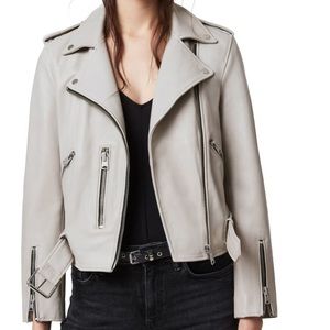 Balfern Leather Biker Jacket Cement Grey - Size 2